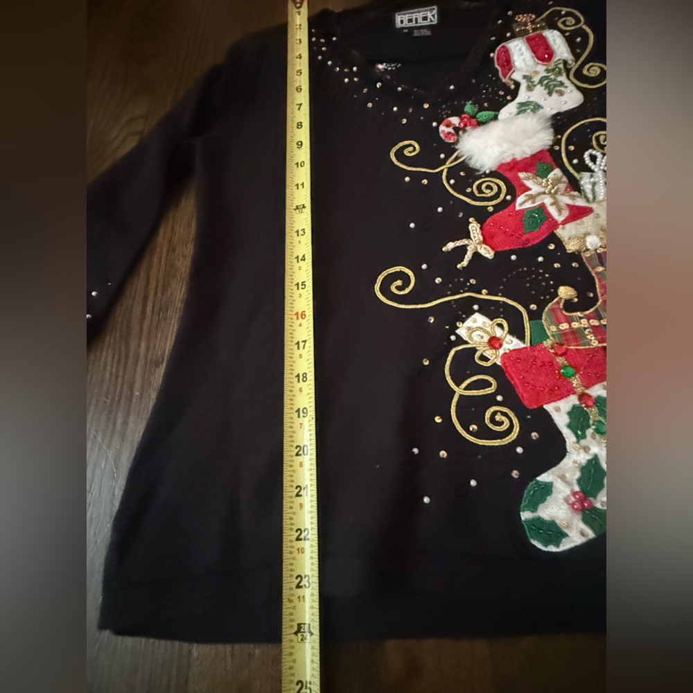 Collective Works of Berek 2 Festive Black Holiday Sweater w/ Embellishments - M - Picture 8 of 11